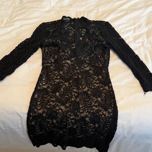 ☀️🌴bebe Black Long Sleeve Lace Bodycon Dress